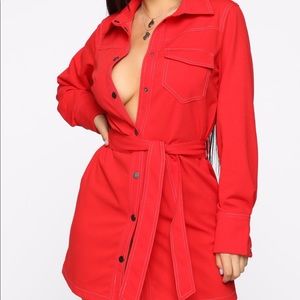 Red button down dress